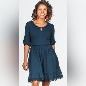 NWT matilda Jane dress, blue cotton jersey, hold the key knee length size M.